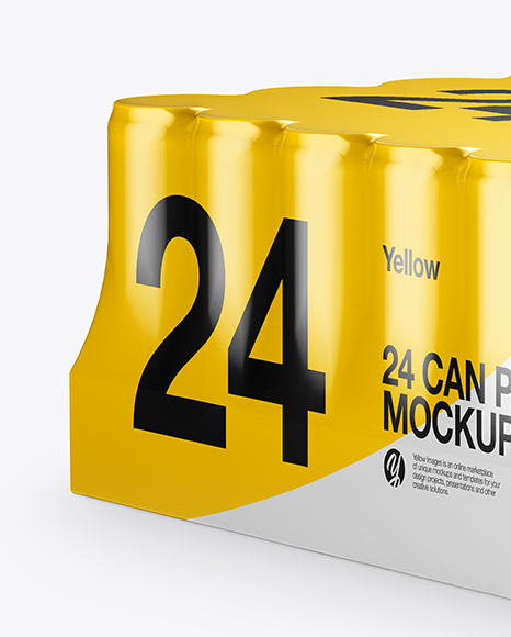 Glossy Pack with 24 Cans Mockup