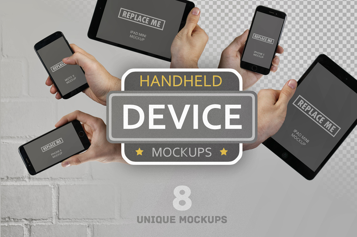 Handheld Device Mockups In Device Mockups On Yellow Images Creative Store