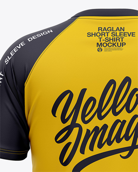 Download Men's Raglan Short Sleeve T-Shirt Mockup - Back View in Apparel Mockups on Yellow Images Object ...