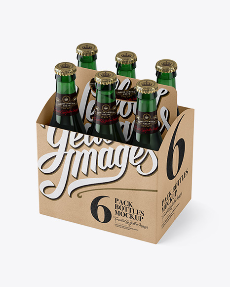 Kraft Paper 6 Pack Green Bottle Carrier Mockup - Halfside View (High