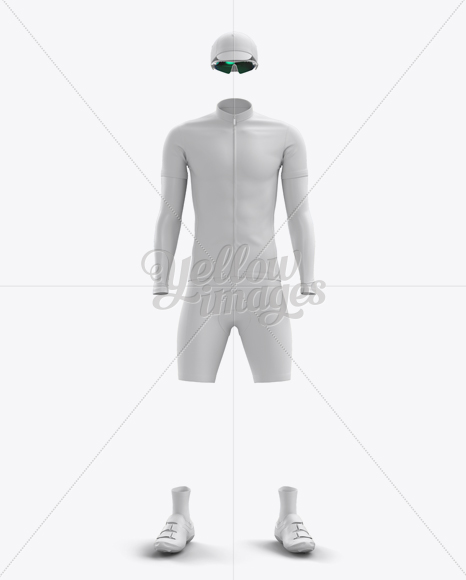 Men S Full Cycling Kit With Cooling Sleeves Mockup Front View In Apparel Mockups On Yellow Images Object Mockups