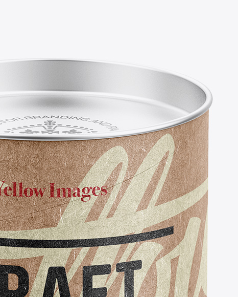 Medium Kraft Paper Tube w  a Flat Lid and a Paper Label   High Angle View PSD #2