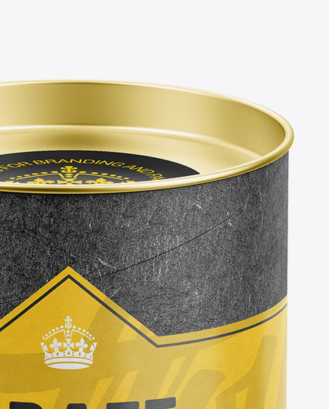 Medium Kraft Paper Tube w  a Flat Lid and a Paper Label   High Angle View PSD #6