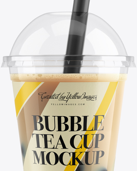 Download Chocolate Bubble Tea Cup Mockup - Front View in Cup & Bowl Mockups on Yellow Images Object Mockups