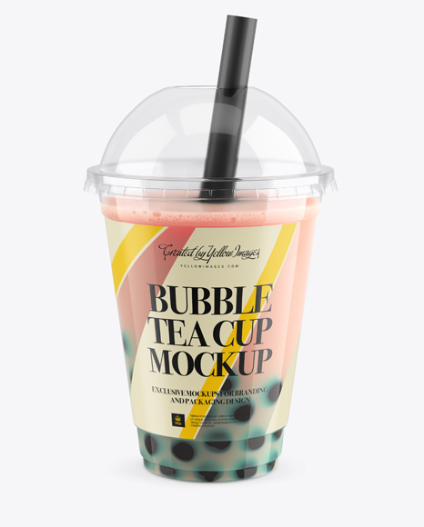 Download Berry Bubble Tea Cup Mockup - High-Angle View in Cup & Bowl Mockups on Yellow Images Object Mockups