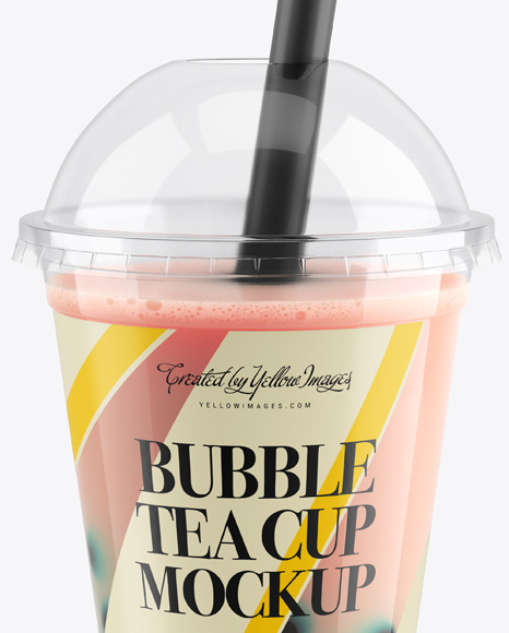 Download Berry Bubble Tea Cup Mockup - High-Angle View in Cup & Bowl Mockups on Yellow Images Object Mockups