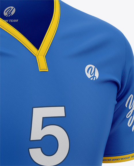 Men S Soccer Y Neck Jersey Mockup Front Half Side View Football T Shirt Mockup In Apparel Mockups On Yellow Images Object Mockups