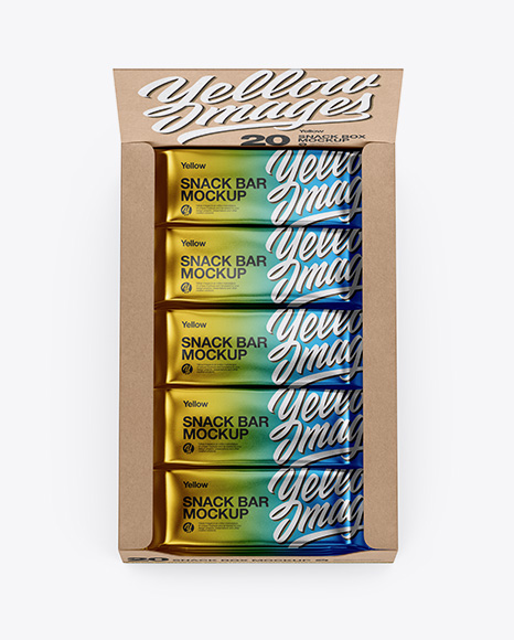 20 Snack Bars Kraft Box Mockup PSD #1