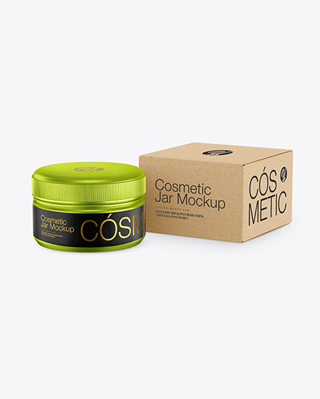 Download Metallic Cosmetic Jar With Box Mockup In Jar Mockups On Yellow Images Object Mockups PSD Mockup Templates