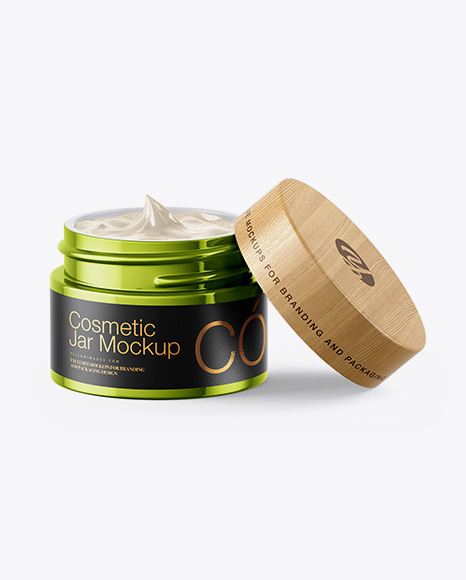 Opened Metallic Cosmetic Jar Mockup PSD #2