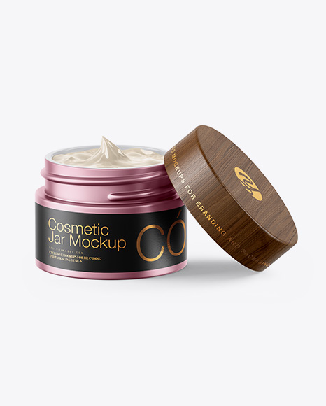 Opened Matte Metallic Cosmetic Jar Mockup PSD #1
