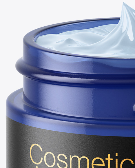 Opened Blue Glass Cosmetic Jar Mockup PSD #5