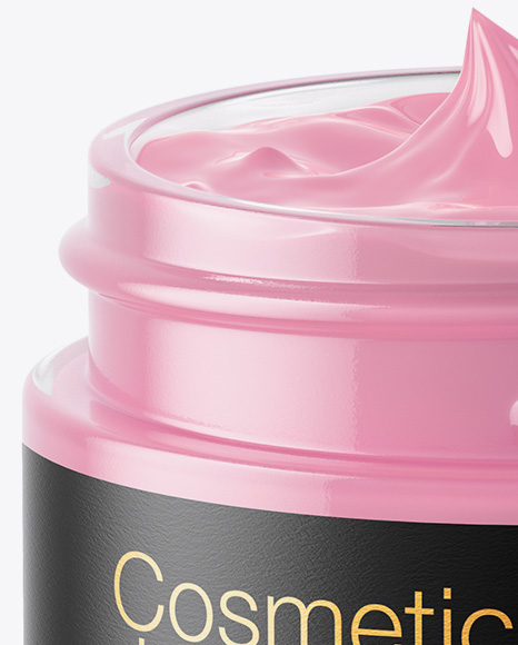 Opened Clear Glass Cosmetic Jar Mockup PSD #5