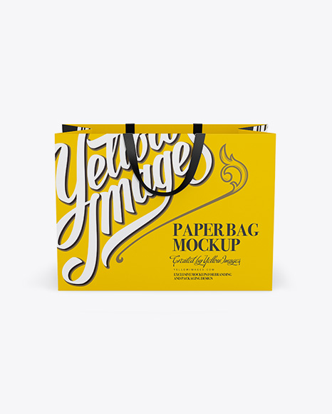 Download Paper Shopping Bag With Ribbon Handles Mockup Front View In Bag Sack Mockups On Yellow Images Object Mockups