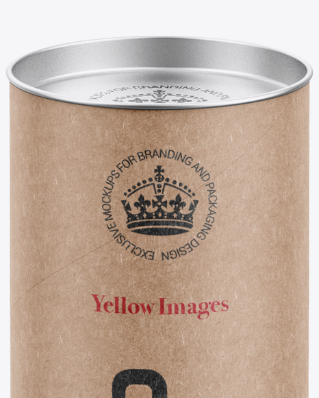Extra Long Kraft Paper Tube w  a Flat Lid and a Paper Label   High Angle View PSD #2