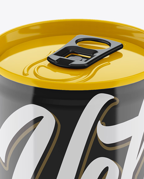 250ml Aluminium Can With Gloss Finish Mockup (High Angle Shot) PSD #2