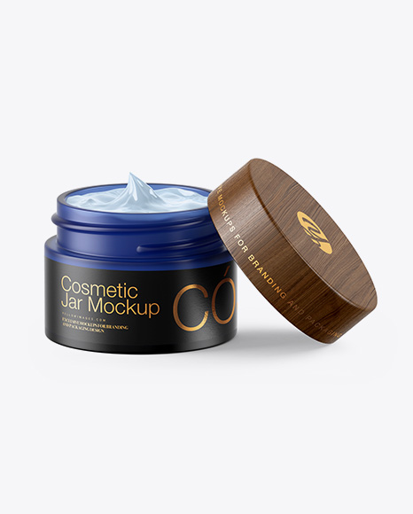 Opened Frosted Blue Glass Cosmetic Jar Mockup In Jar Mockups On Yellow Images Object Mockups