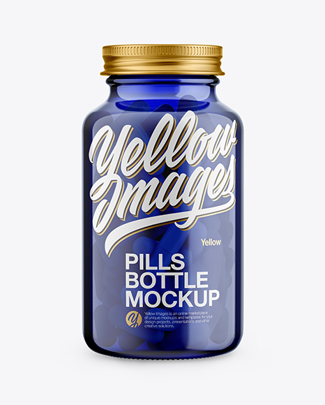 Blue Glass Bottle With Pills Mockup PSD #3