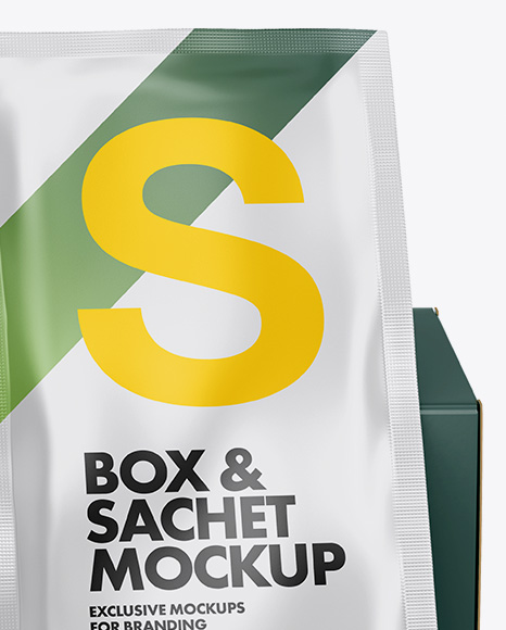 Download Glossy Sachet With Box Psd Mockup Front View Yellowimages