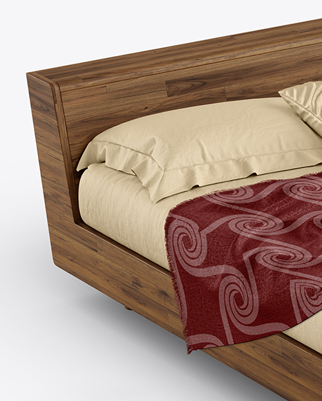 Wooden Double Bed Mockup PSD #1