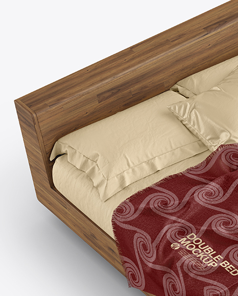 Wooden Double Bed Mockup PSD #1