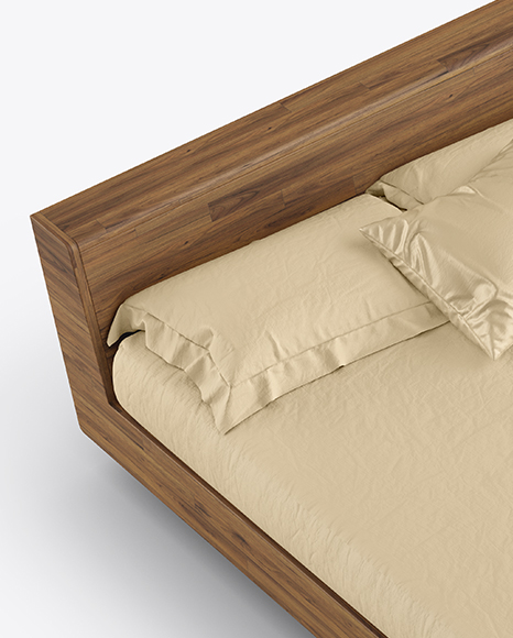 Wooden Double Bed Mockup PSD #7