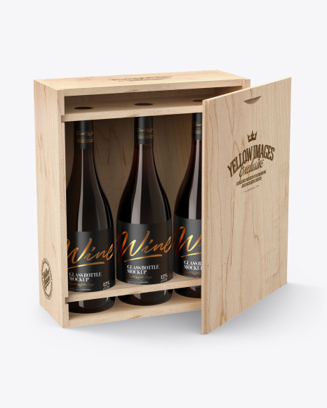 Download Wooden Box With White Wine Amber Bottles Mockup In Box Mockups On Yellow Images Object Mockups