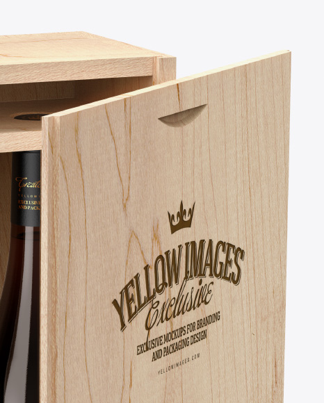 Download Wooden Box With White Wine Amber Bottles Mockup In Box Mockups On Yellow Images Object Mockups