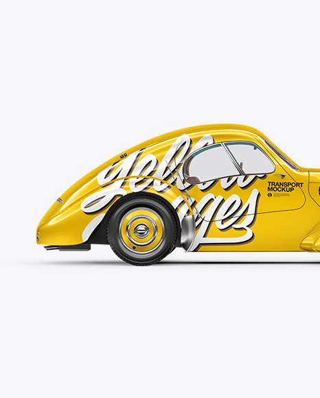 Download Retro Car Mockup Side View In Vehicle Mockups On Yellow Images Object Mockups PSD Mockup Templates