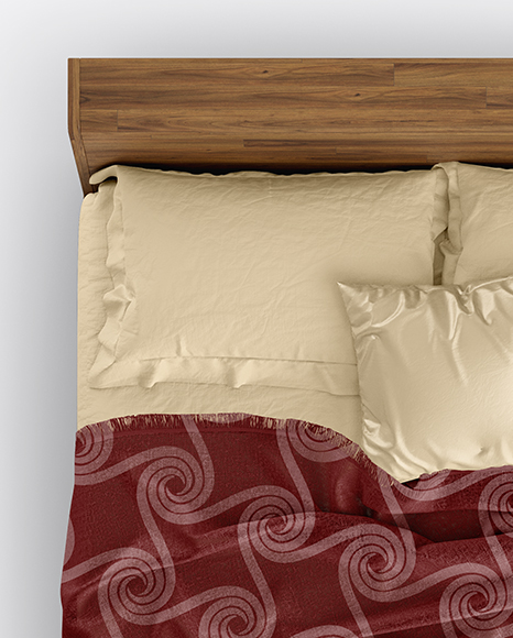 Wooden Double Bed Mockup PSD #1