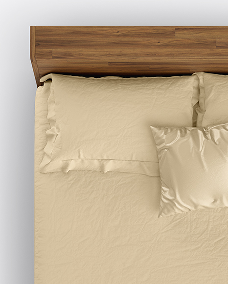 Wooden Double Bed Mockup PSD #7