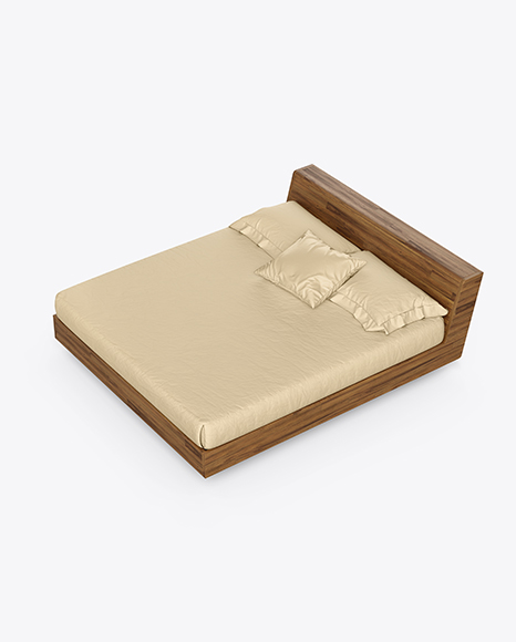 Wooden Double Bed Mockup PSD #2