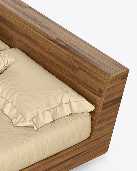 Wooden Double Bed Mockup PSD #1