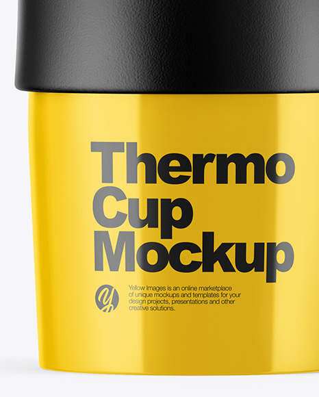 Download Glossy Thermo Cup Mockup in Object Mockups on Yellow ... Yellowimages Mockups