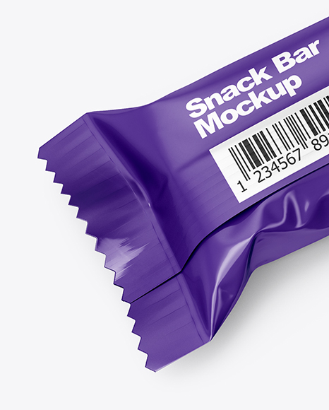 Glossy Mini Snack Bar Mockup - Popular Flow Pack Mockups On Yellow