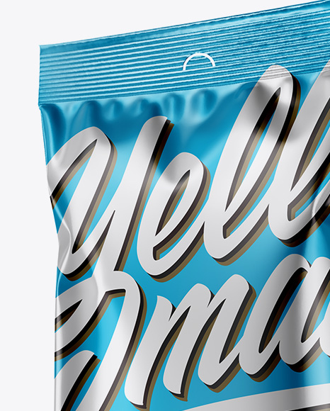 Metallic Snack Package - Half Side View on Yellow Images Object Mockups