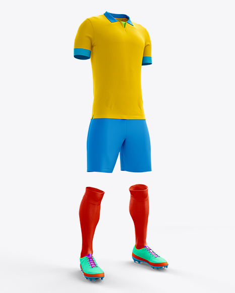 Download Full Soccer Kit Halfside View in Apparel Mockups on Yellow Images Object Mockups