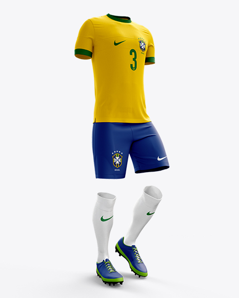 Full Soccer Kit Halfside View In Apparel Mockups On Yellow Images Object Mockups