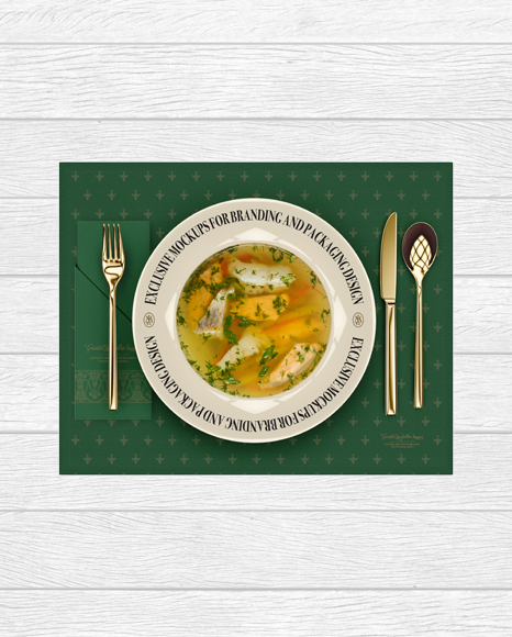 Plate with Fish Soup and Cutlery Mockup   Top View PSD #3