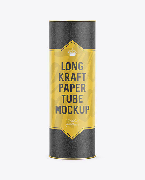 Download Long Kraft Paper Tube W A Paper Label Front View In Tube Mockups On Yellow Images Object Mockups PSD Mockup Templates