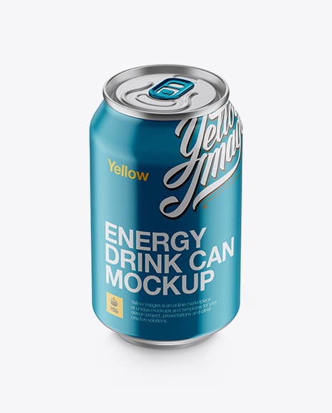 330ml Metallic Aluminium Can Mockup (High-Angle Shot) on Yellow Images