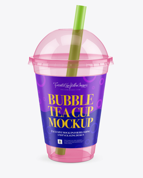 Empty Bubble Tea Cup Mockup - High-Angle View in Cup & Bowl Mockups on Yellow Images Object Mockups