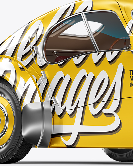 Download Retro Car Mockup Back Half Side View In Vehicle Mockups On Yellow Images Object Mockups Yellowimages Mockups