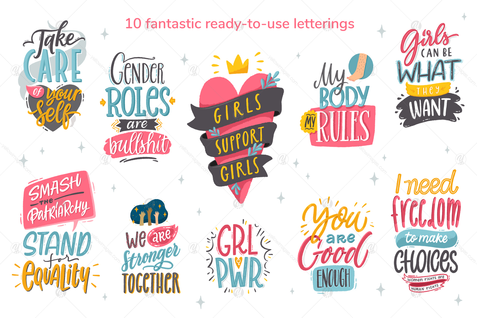 Download Feminism Vector Letterings Graphics In Lettering On Yellow Images Creative Store PSD Mockup Templates