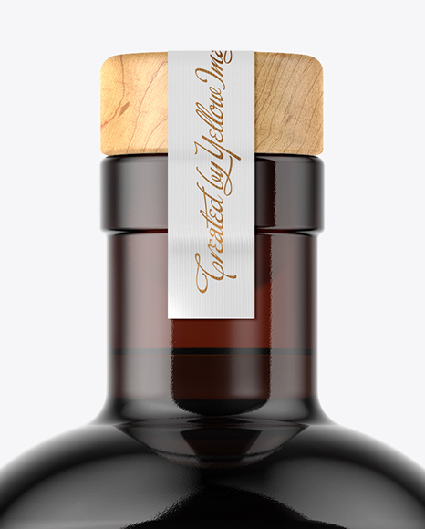 Amber Glass Bottle with Wooden Cap Mockup PSD #5