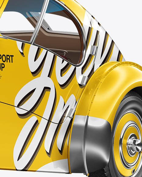 Download Retro Car Mockup Half Side View In Vehicle Mockups On Yellow Images Object Mockups PSD Mockup Templates