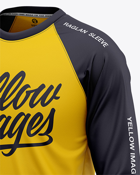 Download Men's Raglan Long Sleeve T-Shirt Mockup - Front Half Side View in Apparel Mockups on Yellow ...