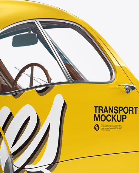 Download Retro Car Mockup Back Half Side View In Vehicle Mockups On Yellow Images Object Mockups PSD Mockup Templates