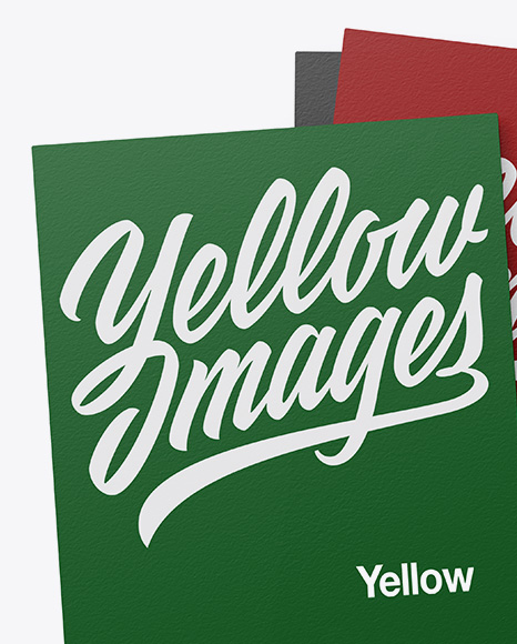 Three Paper Business Cards Mockup In Stationery Mockups On Yellow Images Object Mockups