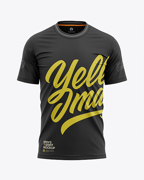 Men S Tight Round Collar T Shirt Front View In Apparel Mockups On Yellow Images Object Mockups